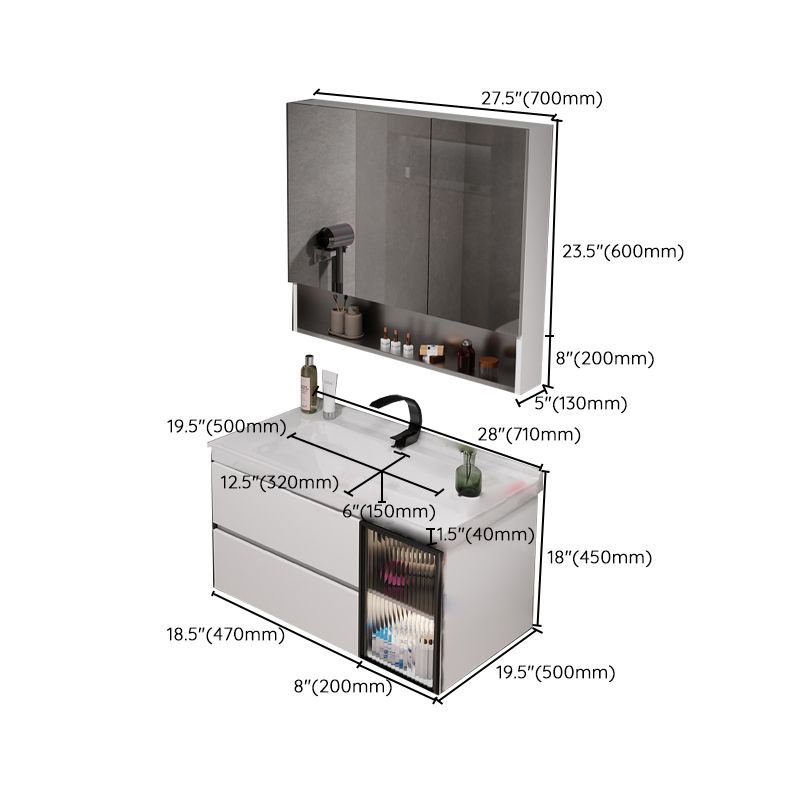 Rectangular Bathroom Vanity Single Sink Wall Mount Mirror Glam Vanity with Drawers Clearhalo 'Bathroom Remodel & Bathroom Fixtures' 'Bathroom Vanities' 'bathroom_vanities' 'Home Improvement' 'home_improvement' 'home_improvement_bathroom_vanities' 1200x1200_bef54346-0a91-464d-b463-cfb9d4d2e3b8