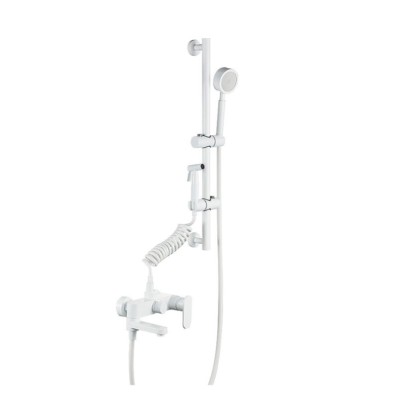 Contemporary White Wall Mounted Shower Set Round Handheld Shower Head Slide Bar Included Clearhalo 'Bathroom Remodel & Bathroom Fixtures' 'Home Improvement' 'home_improvement' 'home_improvement_shower_faucets' 'Shower Faucets & Systems' 'shower_faucets' 'Showers & Bathtubs Plumbing' 'Showers & Bathtubs' 1200x1200_bf1ba2d8-f451-4552-816a-af6002cec703