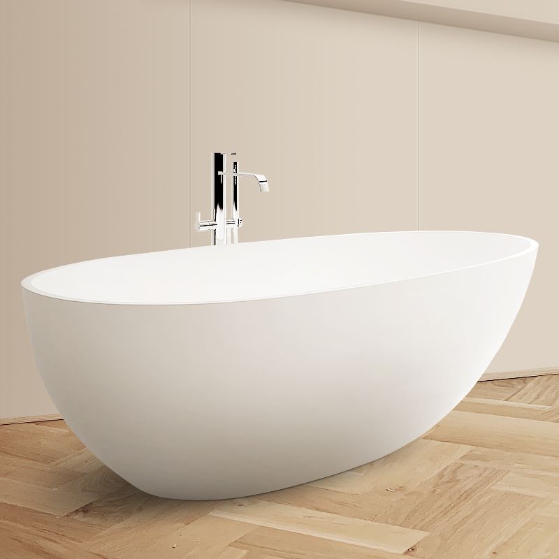 Oval Stand Alone Bath Soaking Acrylic White Modern Back to Wall Bathtub Clearhalo 'Bathroom Remodel & Bathroom Fixtures' 'Bathtubs' 'Home Improvement' 'home_improvement' 'home_improvement_bathtubs' 'Showers & Bathtubs' 1200x1200_bf1fe45b-3f84-4f8a-bda5-8bbb817c4526