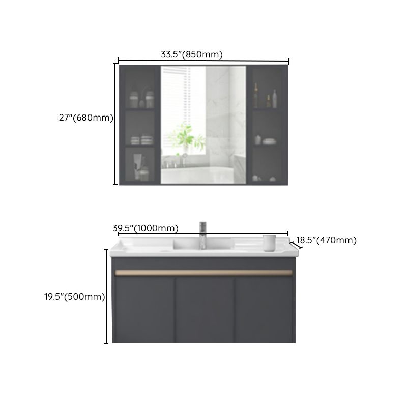 Modern Sink Vanity Wall Mount Gray Metal Base Single-Sink Oval Vanity Set Clearhalo 'Bathroom Remodel & Bathroom Fixtures' 'Bathroom Vanities' 'bathroom_vanities' 'Home Improvement' 'home_improvement' 'home_improvement_bathroom_vanities' 1200x1200_bf349462-3280-4864-9852-14e9ee86d1a1