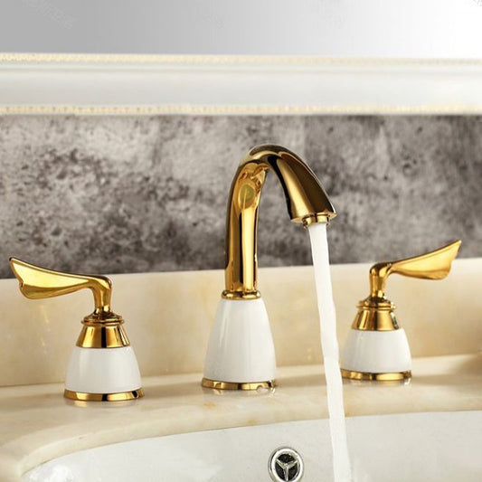 Glam Widespread Sink Faucet Lever Handles 3 Holes Solid Brass Faucet Clearhalo 'Bathroom Remodel & Bathroom Fixtures' 'Bathroom Sink Faucets' 'Bathroom Sinks & Faucet Components' 'bathroom_sink_faucets' 'Home Improvement' 'home_improvement' 'home_improvement_bathroom_sink_faucets' 1200x1200_bf47f741-0da1-483b-91b5-974bb96b2658