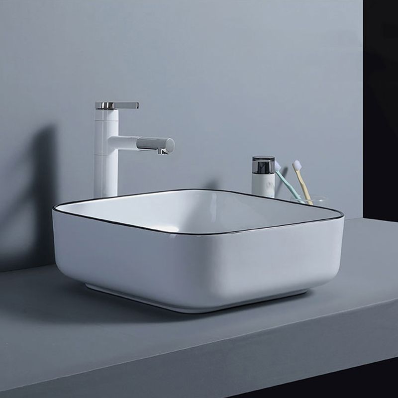 Modern Bathroom Sink with Single Faucet Hole Porcelain Rectangular Vessel Bathroom Sink Clearhalo 'Bathroom Remodel & Bathroom Fixtures' 'Bathroom Sinks & Faucet Components' 'Bathroom Sinks' 'bathroom_sink' 'Home Improvement' 'home_improvement' 'home_improvement_bathroom_sink' 1200x1200_bf6f250d-c0f8-4475-9537-13aa33f03a5f