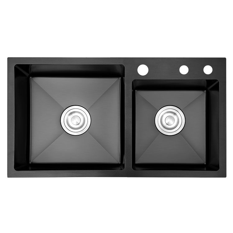 Double Bowl Stainless Steel Sink in black with Strainer Drop-In Kitchen Sink Clearhalo 'Home Improvement' 'home_improvement' 'home_improvement_kitchen_sinks' 'Kitchen Remodel & Kitchen Fixtures' 'Kitchen Sinks & Faucet Components' 'Kitchen Sinks' 'kitchen_sinks' 1200x1200_bf8f2939-2c50-4d4d-b136-67917589d922