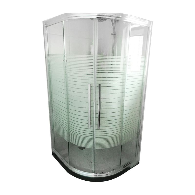 Rounded Framed Shower Enclosure Tempered Glass Double Sliding Shower Kit Clearhalo 'Bathroom Remodel & Bathroom Fixtures' 'Home Improvement' 'home_improvement' 'home_improvement_shower_stalls_enclosures' 'Shower Stalls & Enclosures' 'shower_stalls_enclosures' 'Showers & Bathtubs' 1200x1200_bf90fe72-0a49-43c3-b98d-fd280b00b9b3