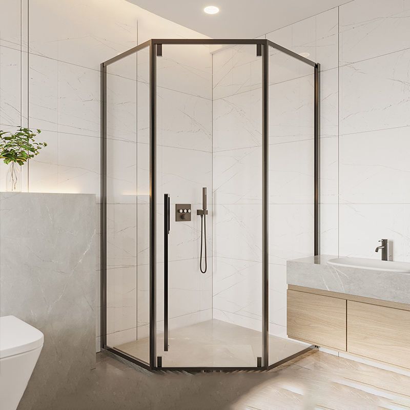 Contemporary Shower Enclosure Neo-Angle Semi-Frameless Clear Shower Enclosure Clearhalo 'Bathroom Remodel & Bathroom Fixtures' 'Home Improvement' 'home_improvement' 'home_improvement_shower_stalls_enclosures' 'Shower Stalls & Enclosures' 'shower_stalls_enclosures' 'Showers & Bathtubs' 1200x1200_bfc4e82a-7281-43a7-be34-fab88ce09a6f
