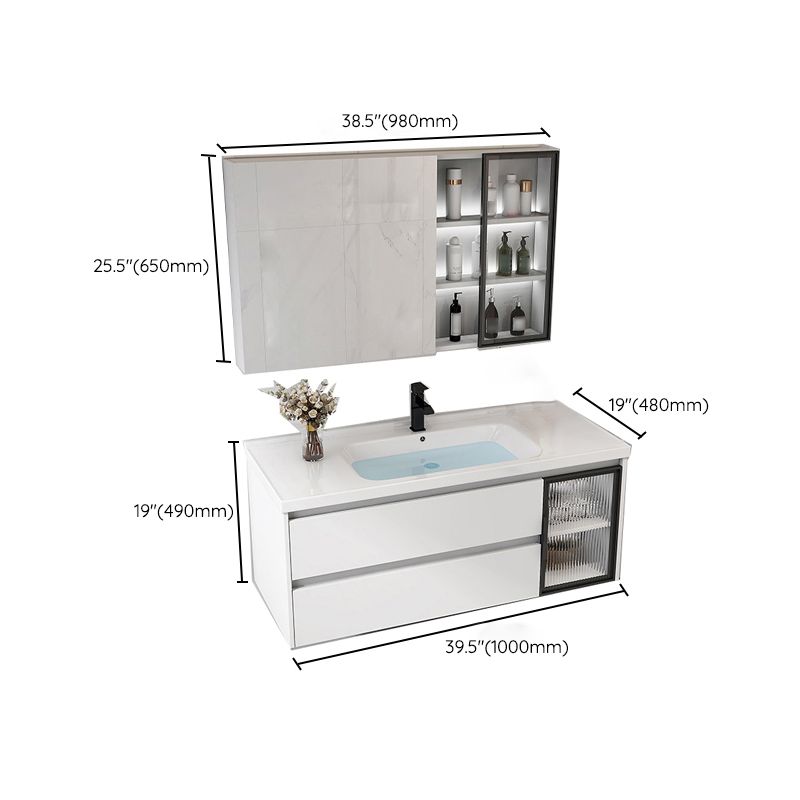 Contemporary White Sink Cabinet Bathroom Vanity Cabinet with Mirror Cabinet Clearhalo 'Bathroom Remodel & Bathroom Fixtures' 'Bathroom Vanities' 'bathroom_vanities' 'Home Improvement' 'home_improvement' 'home_improvement_bathroom_vanities' 1200x1200_bfc635a7-3151-442c-a8e4-4ab9fc8d49fe