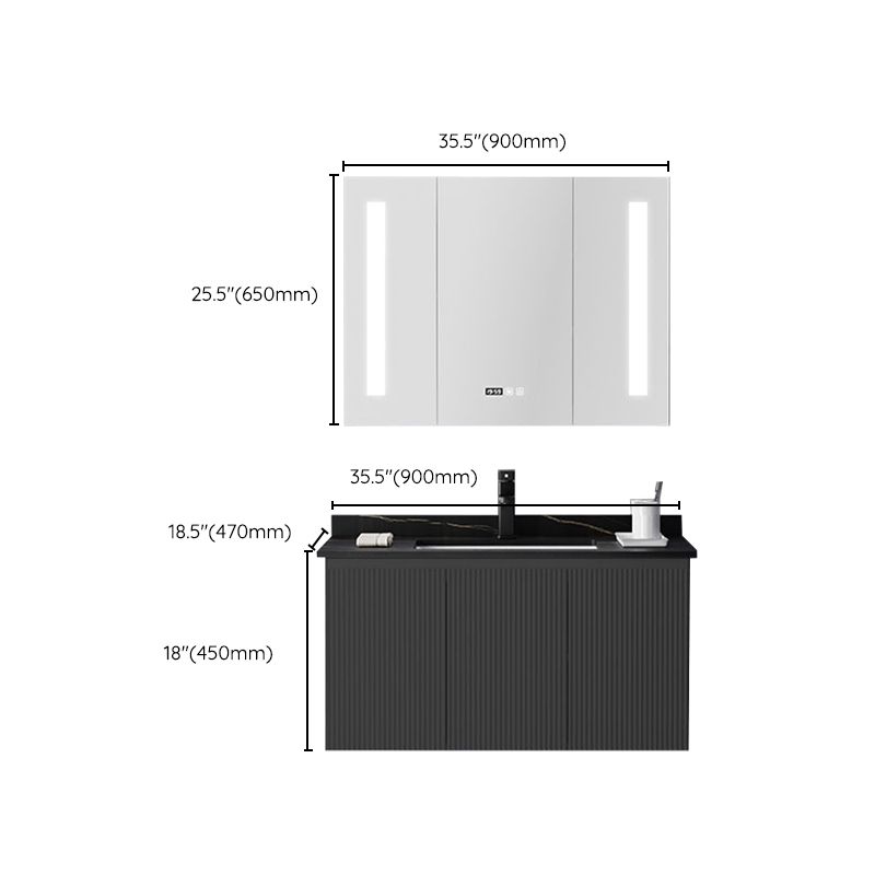 Contemporary Bathroom Sink Cabinet Wall-Mounted Mirror Cabinet Vanity Cabinet in Black Clearhalo 'Bathroom Remodel & Bathroom Fixtures' 'Bathroom Vanities' 'bathroom_vanities' 'Home Improvement' 'home_improvement' 'home_improvement_bathroom_vanities' 1200x1200_bfd1f09c-48d6-4b91-a3e3-717b6b7b2a55