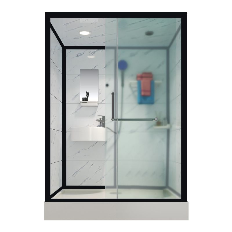 Tempered Glass Shower Stall Black Shower Stall with Towel Bar and Light Clearhalo 'Bathroom Remodel & Bathroom Fixtures' 'Home Improvement' 'home_improvement' 'home_improvement_shower_stalls_enclosures' 'Shower Stalls & Enclosures' 'shower_stalls_enclosures' 'Showers & Bathtubs' 1200x1200_c00f72f8-0bd5-432d-bef9-8b44985e1b13