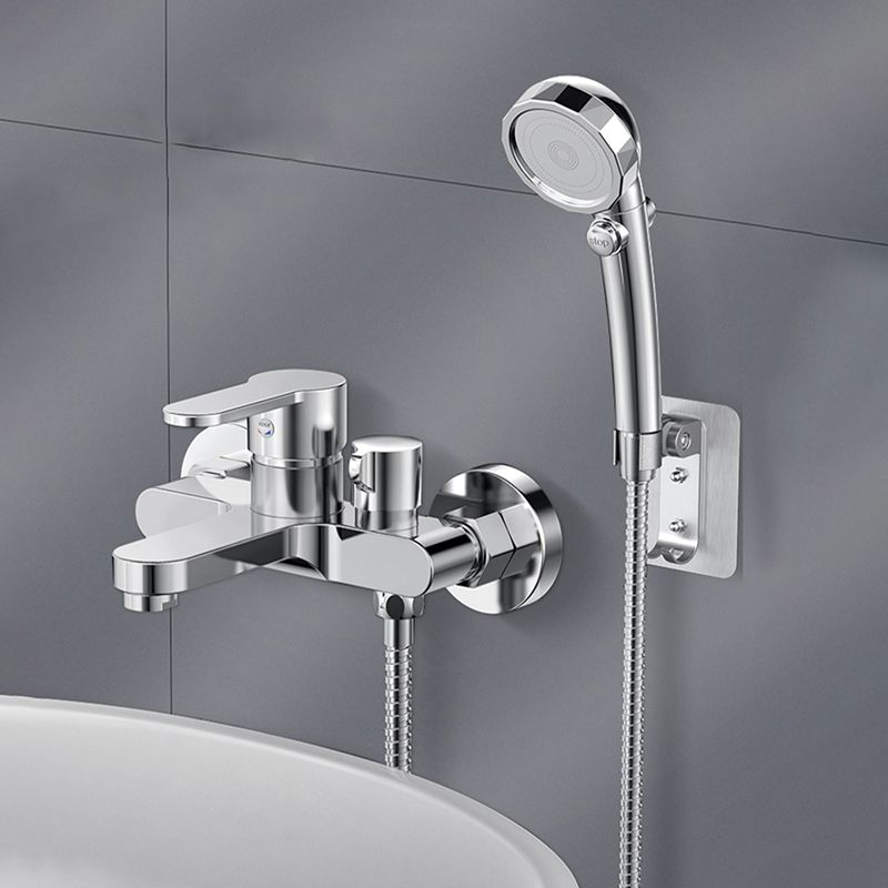 Single Lever Handle Tub Faucet 2 Holes Wall-Mounted Handshower Low Arc Tub Filler Clearhalo 'Bathroom Remodel & Bathroom Fixtures' 'Bathtub Faucets' 'bathtub_faucets' 'Home Improvement' 'home_improvement' 'home_improvement_bathtub_faucets' 1200x1200_c00ff1d7-3631-46a5-9993-59182397c21b