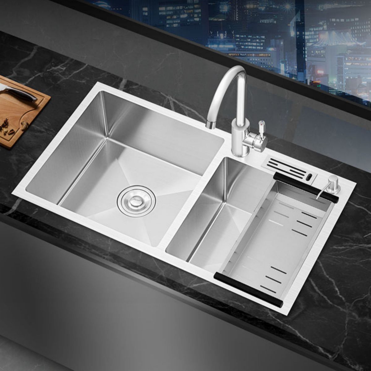 Contemporary Style Kitchen Sink Stainless Steel 2 Holes Kitchen Double Sink Clearhalo 'Home Improvement' 'home_improvement' 'home_improvement_kitchen_sinks' 'Kitchen Remodel & Kitchen Fixtures' 'Kitchen Sinks & Faucet Components' 'Kitchen Sinks' 'kitchen_sinks' 1200x1200_c024174b-d188-421e-8b00-25faa2f7dfe5