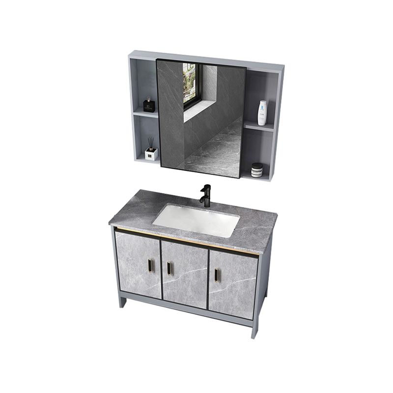 Contemporary Sink Cabinet Freestanding Mirror Cabinet Bathroom Vanity Set in Gray Clearhalo 'Bathroom Remodel & Bathroom Fixtures' 'Bathroom Vanities' 'bathroom_vanities' 'Home Improvement' 'home_improvement' 'home_improvement_bathroom_vanities' 1200x1200_c0345987-76c1-47e0-9da4-b3c186cc4ca6