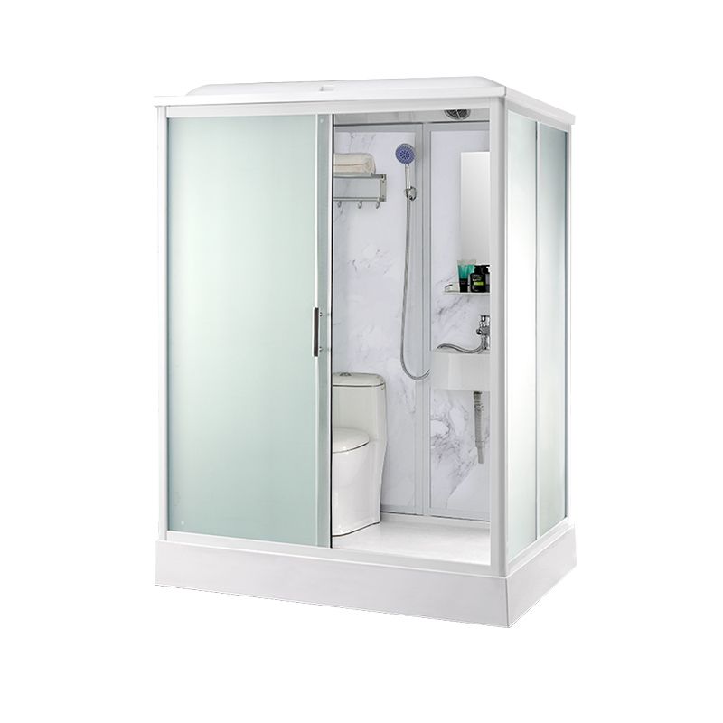 Modern Frosted Glass Single Sliding Shower Enclosure Framed Shower Enclosure in White Clearhalo 'Bathroom Remodel & Bathroom Fixtures' 'Home Improvement' 'home_improvement' 'home_improvement_shower_stalls_enclosures' 'Shower Stalls & Enclosures' 'shower_stalls_enclosures' 'Showers & Bathtubs' 1200x1200_c0576003-ebbb-465d-9b17-9cb75246a4f7