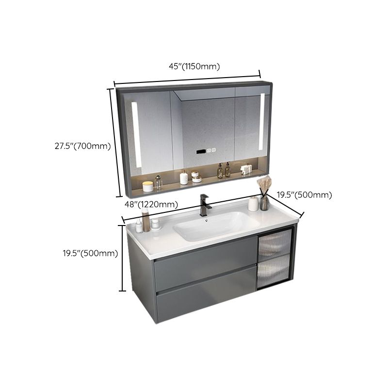 Modern Gray Vanity Sink Mirror Cabinet Wall-Mounted Bathroom Vanity Cabinet with Drawers Clearhalo 'Bathroom Remodel & Bathroom Fixtures' 'Bathroom Vanities' 'bathroom_vanities' 'Home Improvement' 'home_improvement' 'home_improvement_bathroom_vanities' 1200x1200_c066273e-5b2f-49e1-9af1-65023e9abcbe