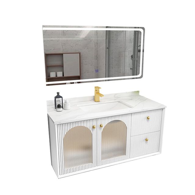 Waterproof Bathroom Vanity Rectangle Single Sink Wood Frame Wall-Mounted Drawers Vanity Clearhalo 'Bathroom Remodel & Bathroom Fixtures' 'Bathroom Vanities' 'bathroom_vanities' 'Home Improvement' 'home_improvement' 'home_improvement_bathroom_vanities' 1200x1200_c098a05d-f81c-4c58-824a-dcf33889851b