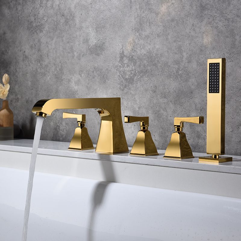 Modern Style Roman Tub Filler Low Arc Deck-Mount Copper Roman Tub Filler Clearhalo 'Bathroom Remodel & Bathroom Fixtures' 'Bathtub Faucets' 'bathtub_faucets' 'Home Improvement' 'home_improvement' 'home_improvement_bathtub_faucets' 1200x1200_c0fd19c1-9a95-490e-a145-e044ac480f46