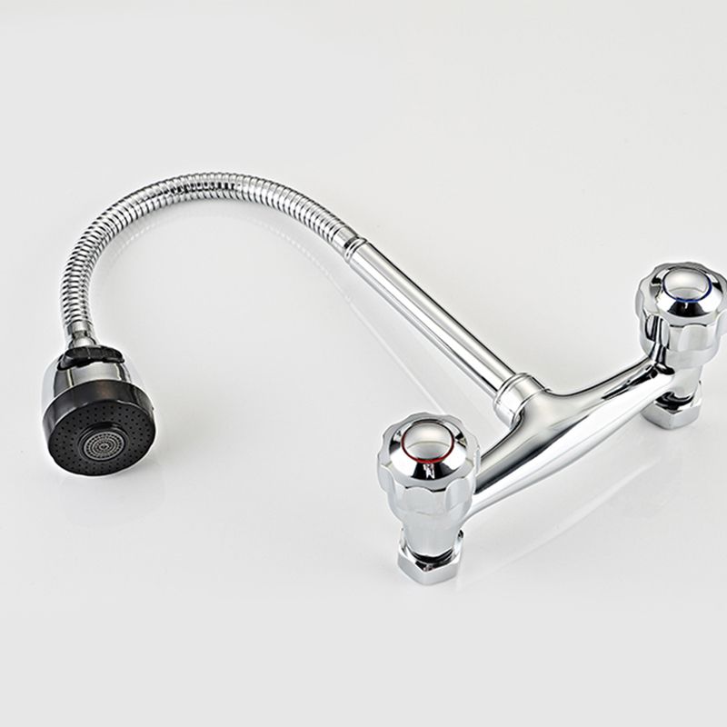 Wall Mounted Two Handles Kitchen Faucet Bronze Faucet in Chrome Clearhalo 'Home Improvement' 'home_improvement' 'home_improvement_kitchen_faucets' 'Kitchen Faucets' 'Kitchen Remodel & Kitchen Fixtures' 'Kitchen Sinks & Faucet Components' 'kitchen_faucets' 1200x1200_c11611a7-d212-4dec-803c-87abcad8054d