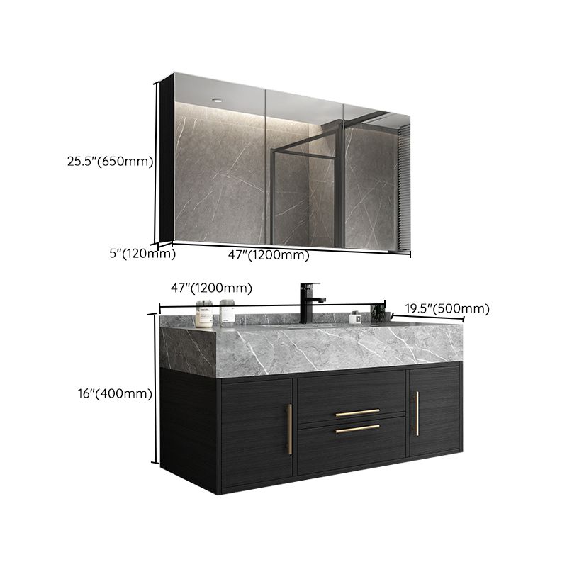 Glam Wall Mount Bathroom Vanity Black Ceramic Single-Sink Rectangular Vanity Set Clearhalo 'Bathroom Remodel & Bathroom Fixtures' 'Bathroom Vanities' 'bathroom_vanities' 'Home Improvement' 'home_improvement' 'home_improvement_bathroom_vanities' 1200x1200_c1283747-b334-40e5-ac84-b7b93ae19595