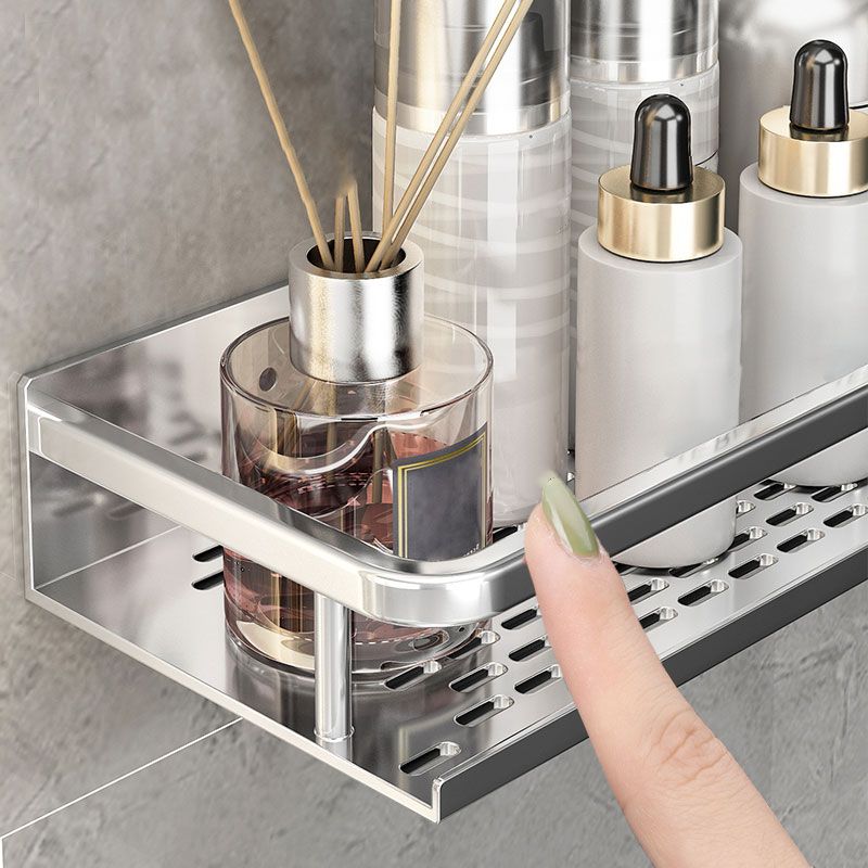Silver Bathroom Accessory Set Metal 1/2/3 - Piece Bath Shelf Clearhalo 'Bathroom Hardware Sets' 'Bathroom Hardware' 'Bathroom Remodel & Bathroom Fixtures' 'bathroom_hardware_sets' 'Home Improvement' 'home_improvement' 'home_improvement_bathroom_hardware_sets' 1200x1200_c1723aff-9478-4766-98f2-e20921983cfc
