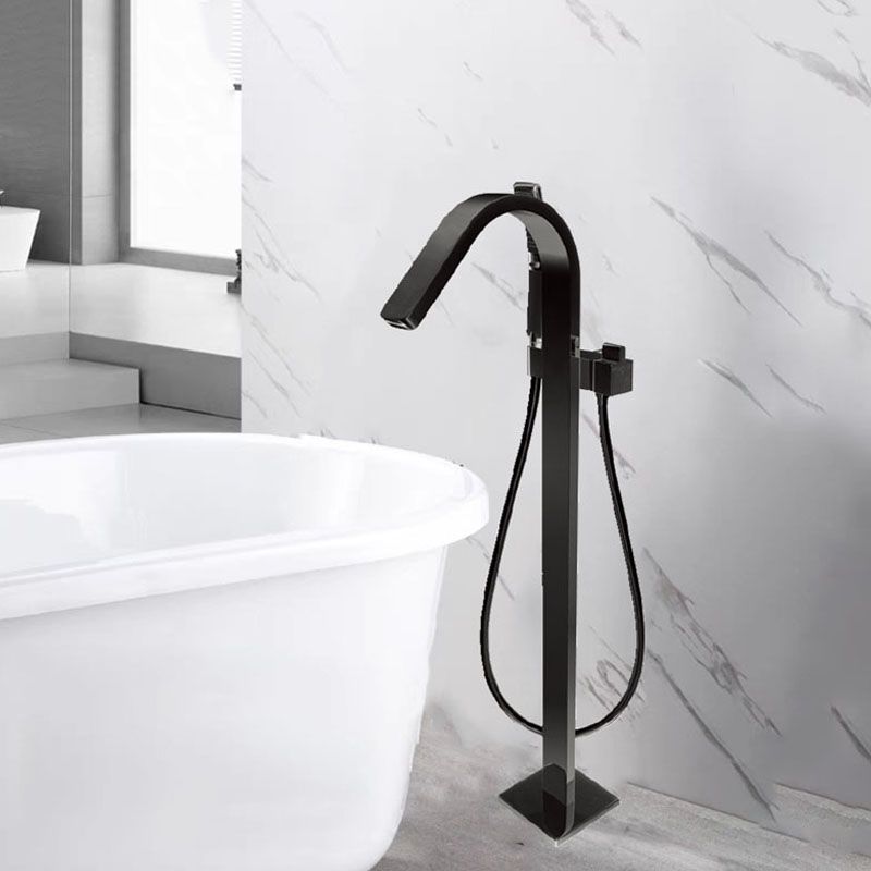 Brass Freestanding Tub Filler with Hose Floor Mounted Bathroom Faucet Clearhalo 'Bathroom Remodel & Bathroom Fixtures' 'Bathtub Faucets' 'bathtub_faucets' 'Home Improvement' 'home_improvement' 'home_improvement_bathtub_faucets' 1200x1200_c184456a-57ac-4d5a-8722-38eb36c640aa