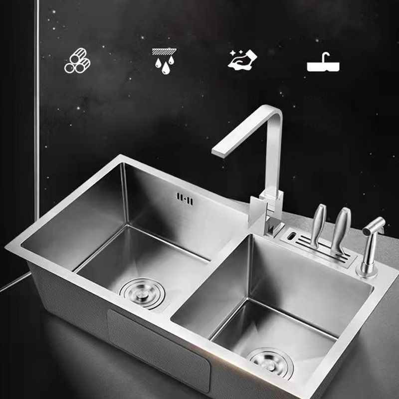 Double Basin Kitchen Sink Contemporary with Drain Assembly Sink Clearhalo 'Home Improvement' 'home_improvement' 'home_improvement_kitchen_sinks' 'Kitchen Remodel & Kitchen Fixtures' 'Kitchen Sinks & Faucet Components' 'Kitchen Sinks' 'kitchen_sinks' 1200x1200_c1882901-083e-4a77-8b95-a506d4eceae1