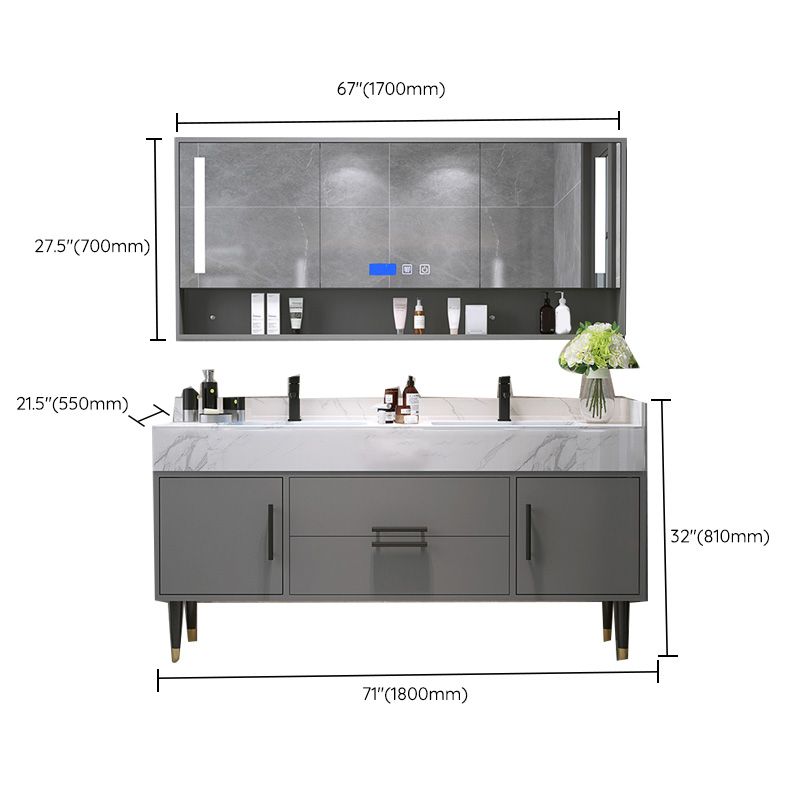 Mirror Bath Vanity Set Grey Metal Frame 2 Doors Rectangle Vanity with Drawers Clearhalo 'Bathroom Remodel & Bathroom Fixtures' 'Bathroom Vanities' 'bathroom_vanities' 'Home Improvement' 'home_improvement' 'home_improvement_bathroom_vanities' 1200x1200_c1b915c2-1130-4bc2-9f3c-f0ecf76de767
