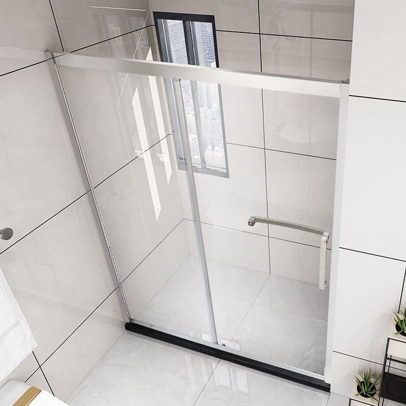 Silver Semi Frameless Single Move Tempered Glass Shower Door Clearhalo 'Bathroom Remodel & Bathroom Fixtures' 'Home Improvement' 'home_improvement' 'home_improvement_shower_tub_doors' 'Shower and Tub Doors' 'shower_tub_doors' 'Showers & Bathtubs' 1200x1200_c22db715-7a05-4e28-b7dd-dc6da7f0073c