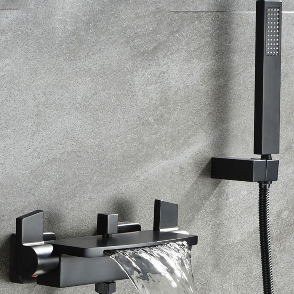 Wall Mounted Metal Tub Filler Low Arc Waterfall Tub Faucet Trim Clearhalo 'Bathroom Remodel & Bathroom Fixtures' 'Bathtub Faucets' 'bathtub_faucets' 'Home Improvement' 'home_improvement' 'home_improvement_bathtub_faucets' 1200x1200_c230b05a-fd4c-4e48-be8c-03389b845573