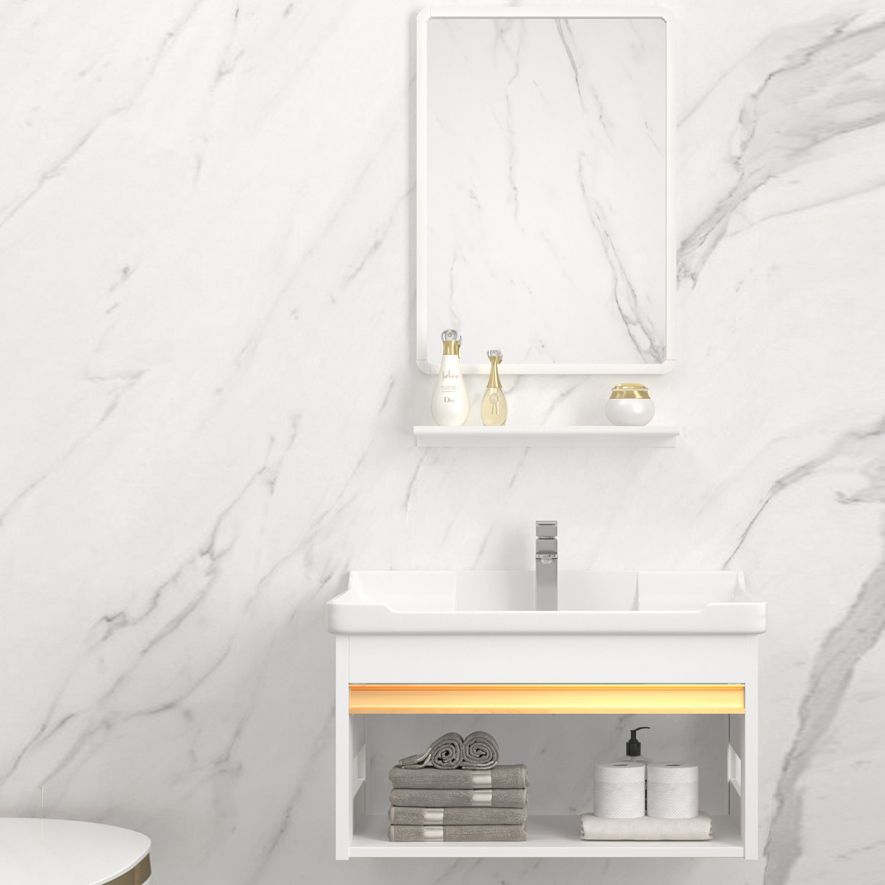 Wall Mounted Vanity Set White Storage Shelf Faucet Sink Vanity with Mirror Clearhalo 'Bathroom Remodel & Bathroom Fixtures' 'Bathroom Vanities' 'bathroom_vanities' 'Home Improvement' 'home_improvement' 'home_improvement_bathroom_vanities' 1200x1200_c261924a-5f16-43f8-ac30-1437c3d2edf6