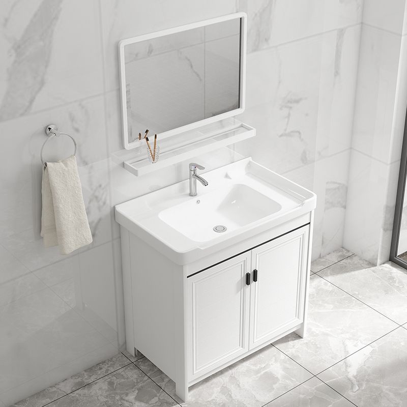 Bathroom Vanity Single Sink White Metal Frame Freestanding Bathroom Vanity with Door Clearhalo 'Bathroom Remodel & Bathroom Fixtures' 'Bathroom Vanities' 'bathroom_vanities' 'Home Improvement' 'home_improvement' 'home_improvement_bathroom_vanities' 1200x1200_c268f213-ec4e-4ec2-a538-c8296dcb3d73