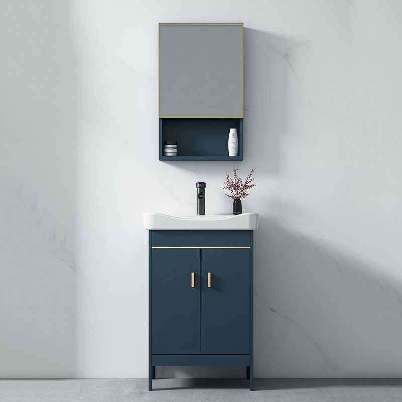 Blue Bath Vanity Hardware Glam Metal Freestanding Bathroom Vanity Set with Mirror Clearhalo 'Bathroom Remodel & Bathroom Fixtures' 'Bathroom Vanities' 'bathroom_vanities' 'Home Improvement' 'home_improvement' 'home_improvement_bathroom_vanities' 1200x1200_c26bc45f-66e5-448d-a1e9-e151e9209678