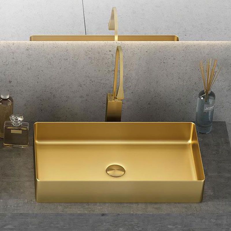 Modern Vessel Bathroom Sink Metal Rectangular with Faucet Vessel ...