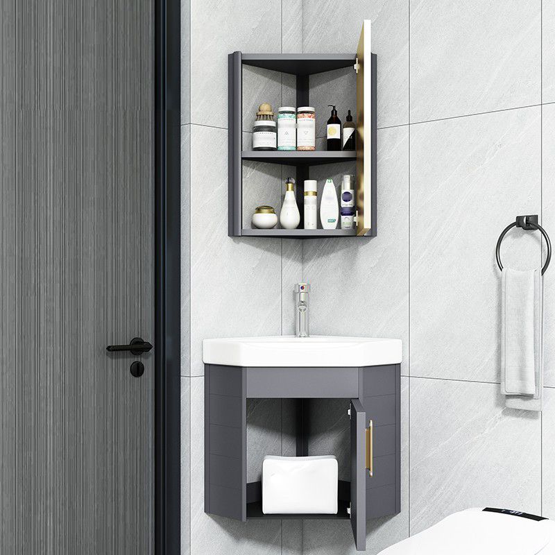 Wall Mounted Corner Bathroom Vanity Cabinet Triangular Abstract Vanity ...