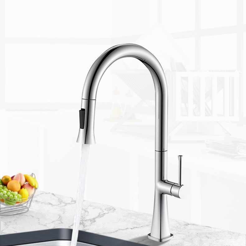 Contemporary One Handle Kitchen Faucet Pull Down 1-Hold Bar Faucet with Pull Out Sprayer Clearhalo 'Home Improvement' 'home_improvement' 'home_improvement_kitchen_faucets' 'Kitchen Faucets' 'Kitchen Remodel & Kitchen Fixtures' 'Kitchen Sinks & Faucet Components' 'kitchen_faucets' 1200x1200_c2a16166-e6fa-48e2-a338-b8c42369317b