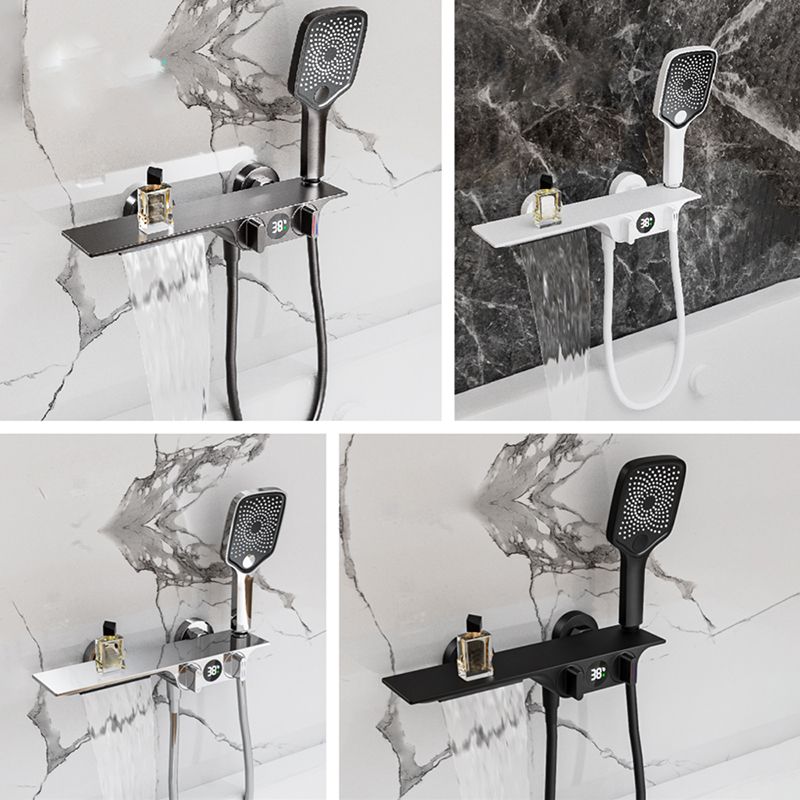 Wall Mounted Metal Bathroom Faucet Low Arc Waterfall Tub Filler Clearhalo 'Bathroom Remodel & Bathroom Fixtures' 'Bathtub Faucets' 'bathtub_faucets' 'Home Improvement' 'home_improvement' 'home_improvement_bathtub_faucets' 1200x1200_c2a4b782-9c34-4122-bffc-b0597cf2cc48