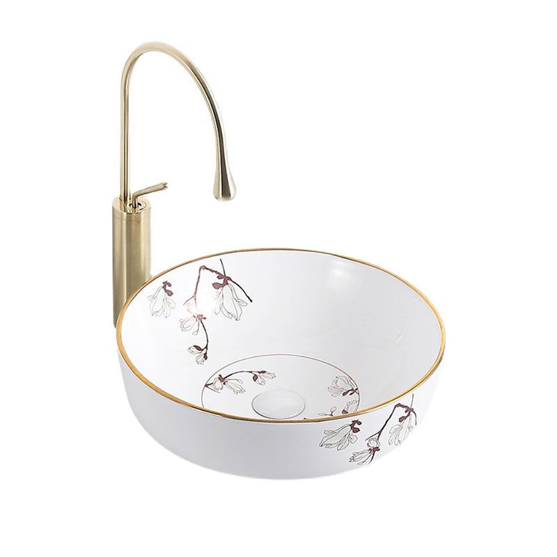 Traditional Vessel Sink Round Porcelain with Faucet Vessel Bathroom Sink Clearhalo 'Bathroom Remodel & Bathroom Fixtures' 'Bathroom Sinks & Faucet Components' 'Bathroom Sinks' 'bathroom_sink' 'Home Improvement' 'home_improvement' 'home_improvement_bathroom_sink' 1200x1200_c3041272-79d3-419d-8594-405ade53c585