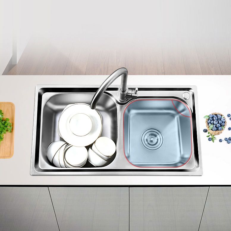 Rectangle 2 Holes Kitchen Sink with Basket Strainer Stainless Steel Double Basin Sink Clearhalo 'Home Improvement' 'home_improvement' 'home_improvement_kitchen_sinks' 'Kitchen Remodel & Kitchen Fixtures' 'Kitchen Sinks & Faucet Components' 'Kitchen Sinks' 'kitchen_sinks' 1200x1200_c3121a55-bc9f-4920-a0fc-59e841ed8d44
