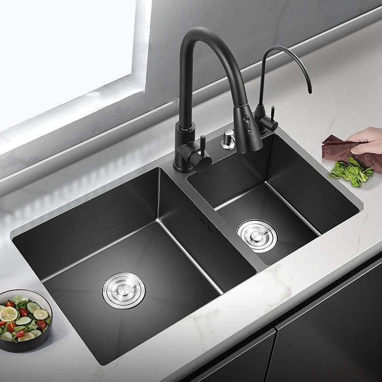 Modern Style Kitchen Sink Stainless Steel Kitchen Double Sink in Black Clearhalo 'Home Improvement' 'home_improvement' 'home_improvement_kitchen_sinks' 'Kitchen Remodel & Kitchen Fixtures' 'Kitchen Sinks & Faucet Components' 'Kitchen Sinks' 'kitchen_sinks' 1200x1200_c3438275-69ba-4a00-9767-a1ab063ffa59