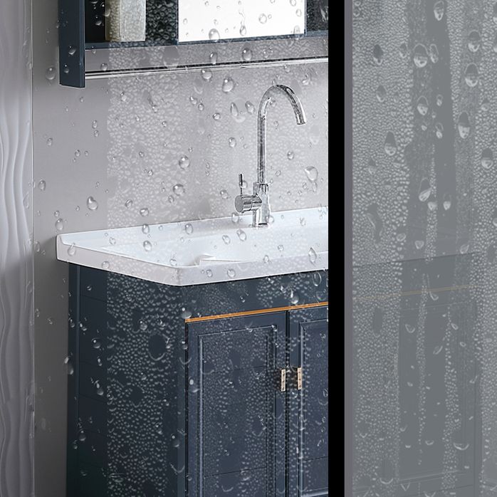 Grey Bath Vanity Freestanding Rectangular Single Sink Doors Metal Frame Vanity with Mirror Clearhalo 'Bathroom Remodel & Bathroom Fixtures' 'Bathroom Vanities' 'bathroom_vanities' 'Home Improvement' 'home_improvement' 'home_improvement_bathroom_vanities' 1200x1200_c3523a6f-29cf-4a9e-aa61-293ed859ea57