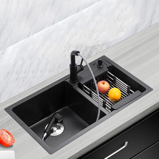 Double Bowl Kitchen Sink Rectangular Quartz Kitchen Sink with Strainer Clearhalo 'Home Improvement' 'home_improvement' 'home_improvement_kitchen_sinks' 'Kitchen Remodel & Kitchen Fixtures' 'Kitchen Sinks & Faucet Components' 'Kitchen Sinks' 'kitchen_sinks' 1200x1200_c356f716-1c9d-4877-96c1-5b051a678112