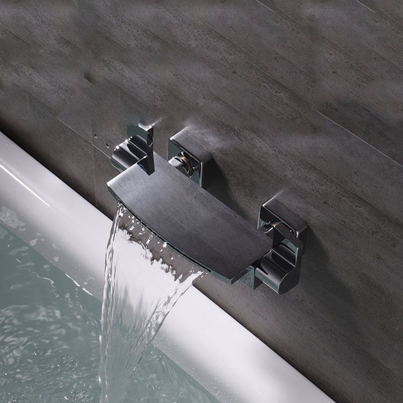 Contemporary Wall Mounted Metal Tub Filler Two Handles Waterfall Tub Faucet Trim Clearhalo 'Bathroom Remodel & Bathroom Fixtures' 'Bathtub Faucets' 'bathtub_faucets' 'Home Improvement' 'home_improvement' 'home_improvement_bathtub_faucets' 1200x1200_c39a1dd2-80b6-4403-8686-f642e4757c21