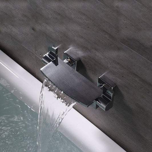 Contemporary Wall Mounted Metal Tub Filler Two Handles Waterfall Tub Faucet Trim Clearhalo 'Bathroom Remodel & Bathroom Fixtures' 'Bathtub Faucets' 'bathtub_faucets' 'Home Improvement' 'home_improvement' 'home_improvement_bathtub_faucets' 1200x1200_c39a1dd2-80b6-4403-8686-f642e4757c21