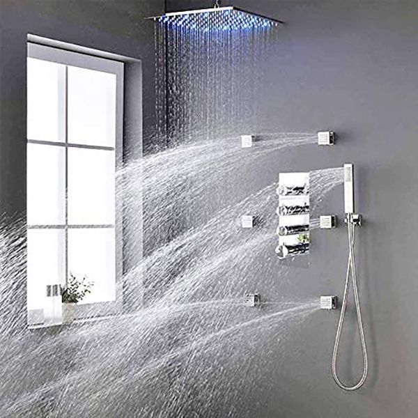 Shower System Ceiling Mounted Massage Jets Square Rain Shower Head Shower Trim Clearhalo 'Bathroom Remodel & Bathroom Fixtures' 'Home Improvement' 'home_improvement' 'home_improvement_shower_faucets' 'Shower Faucets & Systems' 'shower_faucets' 'Showers & Bathtubs Plumbing' 'Showers & Bathtubs' 1200x1200_c3b3fb4f-92eb-4ba3-8895-cdcef492d2b2