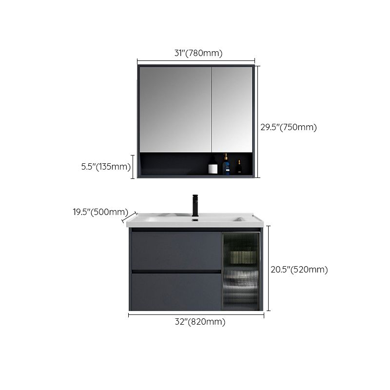 2 Drawers Vanity Mirror Single Sink Wall Mount Rectangle Bathroom Vanity with Door Clearhalo 'Bathroom Remodel & Bathroom Fixtures' 'Bathroom Vanities' 'bathroom_vanities' 'Home Improvement' 'home_improvement' 'home_improvement_bathroom_vanities' 1200x1200_c3bcd9a8-b7df-494c-941e-4c9f4ce0b073