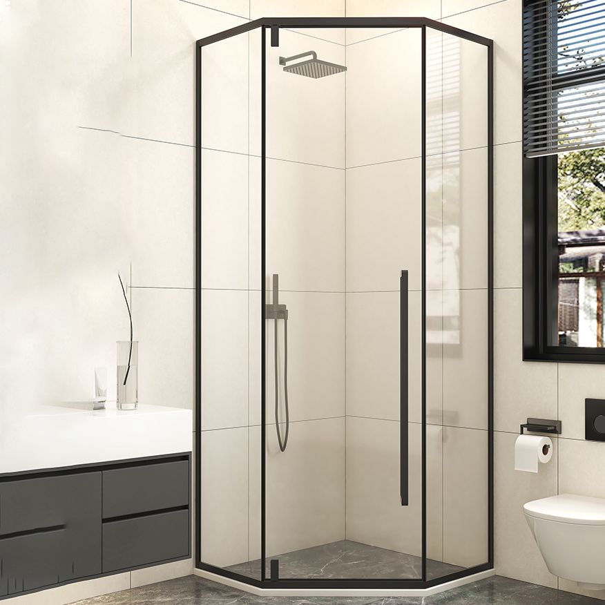 Black Square Shower Enclosure Pivot Tempered Glass Shower Kit Clearhalo 'Bathroom Remodel & Bathroom Fixtures' 'Home Improvement' 'home_improvement' 'home_improvement_shower_stalls_enclosures' 'Shower Stalls & Enclosures' 'shower_stalls_enclosures' 'Showers & Bathtubs' 1200x1200_c3c9f133-c203-47be-95b5-ad2b6ea98cdd