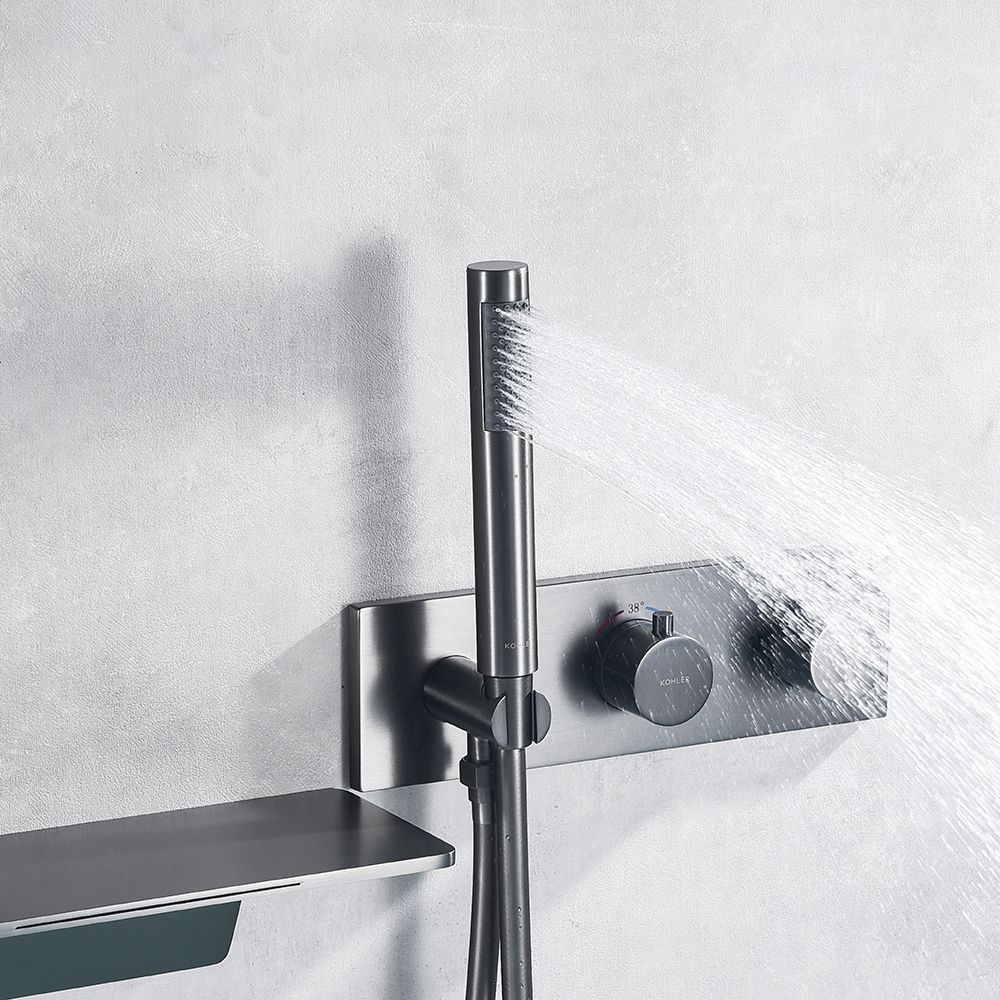 Modern Tub Spout Trim Brass Wall Mounted with Handshower Bath Faucet Trim Clearhalo 'Bathroom Remodel & Bathroom Fixtures' 'Bathtub Faucets' 'bathtub_faucets' 'Home Improvement' 'home_improvement' 'home_improvement_bathtub_faucets' 1200x1200_c3dbe1c8-0046-4b87-9629-4cfacd940e88