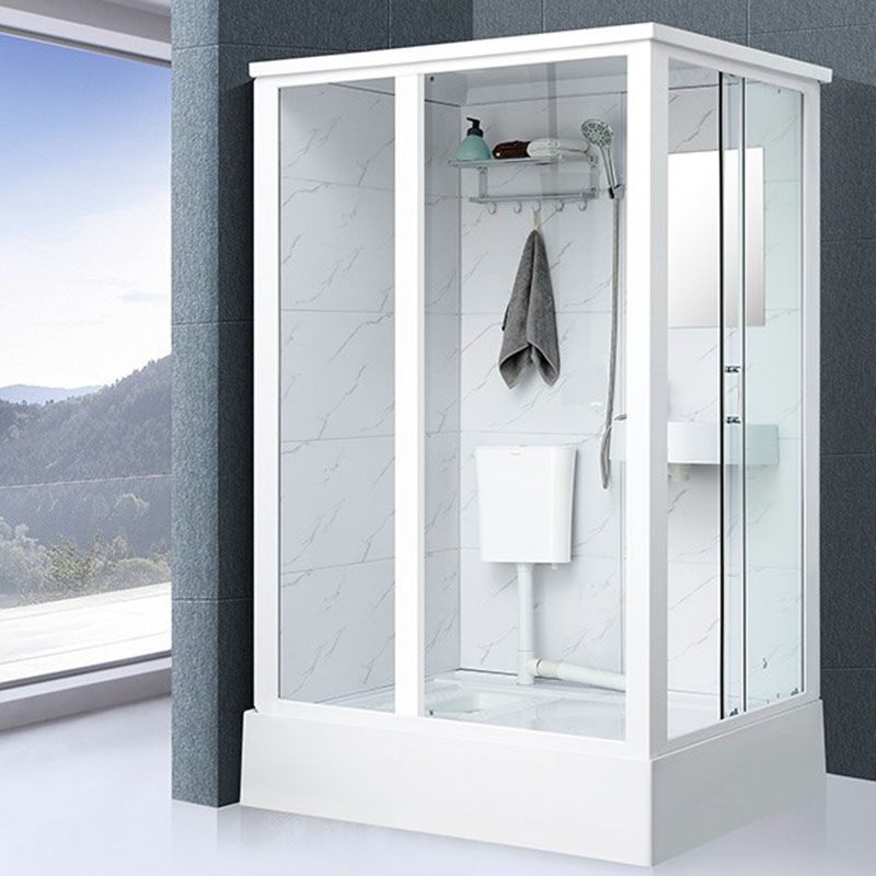 Framed Rectangle Frosted Corner Shower Stall with White Base Clearhalo 'Bathroom Remodel & Bathroom Fixtures' 'Home Improvement' 'home_improvement' 'home_improvement_shower_stalls_enclosures' 'Shower Stalls & Enclosures' 'shower_stalls_enclosures' 'Showers & Bathtubs' 1200x1200_c3df8fe3-31ac-4207-b379-505a2a27d870