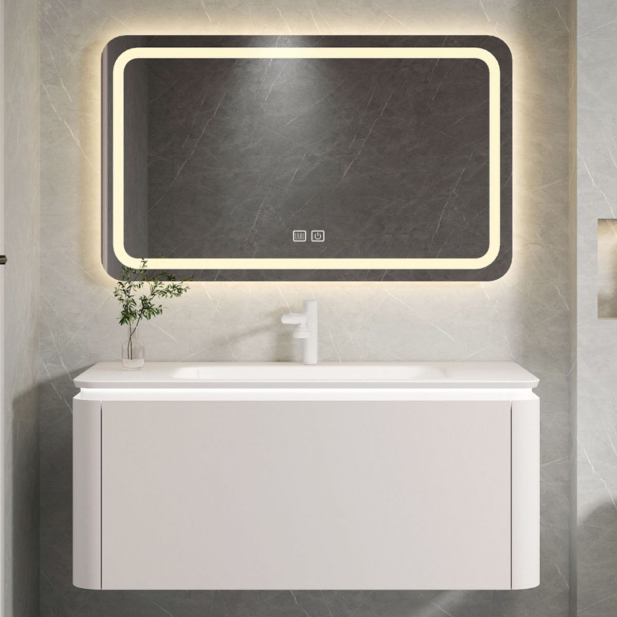 Rectangular White Vanity Wall Mounted Single Sink Mirror Wood Frame Vanity with Drawer Clearhalo 'Bathroom Remodel & Bathroom Fixtures' 'Bathroom Vanities' 'bathroom_vanities' 'Home Improvement' 'home_improvement' 'home_improvement_bathroom_vanities' 1200x1200_c3f4718f-432d-4be3-800a-adff0360ad69