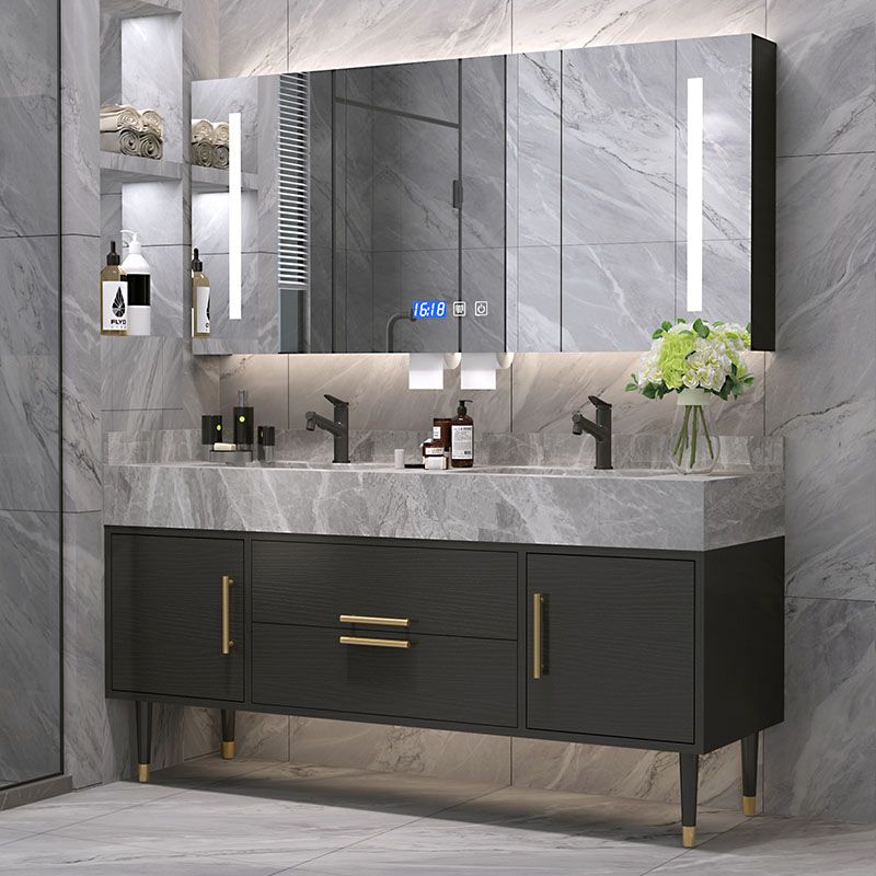 Drawers Bathroom Vanity Double Sink 2 Doors Freestanding Rectangle Vanity with Mirror Clearhalo 'Bathroom Remodel & Bathroom Fixtures' 'Bathroom Vanities' 'bathroom_vanities' 'Home Improvement' 'home_improvement' 'home_improvement_bathroom_vanities' 1200x1200_c3fe588a-df19-4f0c-90be-a35fbebc476e