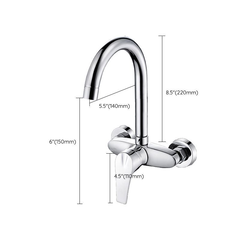 Contemporary Single Handle Kitchen Faucet Wall-mounted Faucet in Chrome Clearhalo 'Home Improvement' 'home_improvement' 'home_improvement_kitchen_faucets' 'Kitchen Faucets' 'Kitchen Remodel & Kitchen Fixtures' 'Kitchen Sinks & Faucet Components' 'kitchen_faucets' 1200x1200_c403a539-f625-432a-afaf-c2609930bfdb