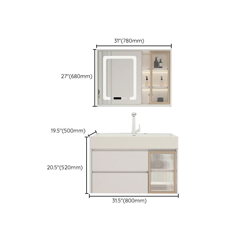 White Bathroom Vanity Mirror Rectangle Single Sink Wall Mount 2 Drawers Vanity with Door Clearhalo 'Bathroom Remodel & Bathroom Fixtures' 'Bathroom Vanities' 'bathroom_vanities' 'Home Improvement' 'home_improvement' 'home_improvement_bathroom_vanities' 1200x1200_c40c9427-7085-4c04-ad09-2e5bbe58fa2f